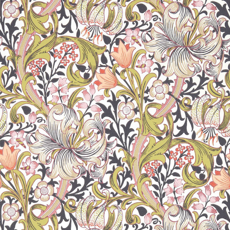 510015 Golden Lily Bedford Park Espresso Wallpaper by Morris & Co