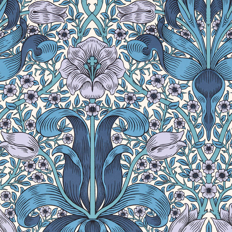 217338 Spring Thicket Bedford Park Indigo & Lilac Wallpaper by Morris & Co