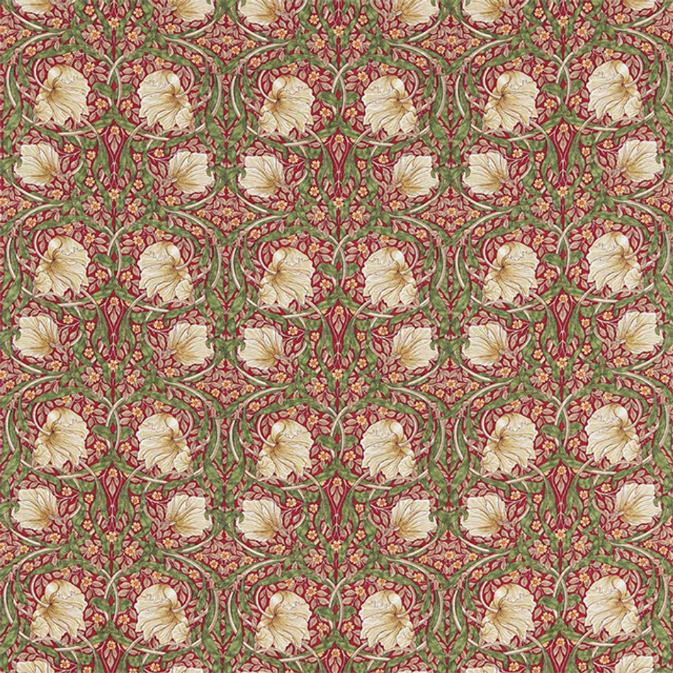 226723 Pimpernel Compilation Red/Thyme Fabric by Morris & Co