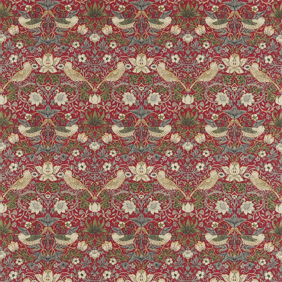 226693 Strawberry Thief Compilation Crimson/Slatel Fabric by Morris & Co
