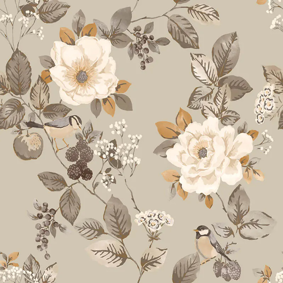 2301 Bramble Floral Beige Wallpaper by Belgravia