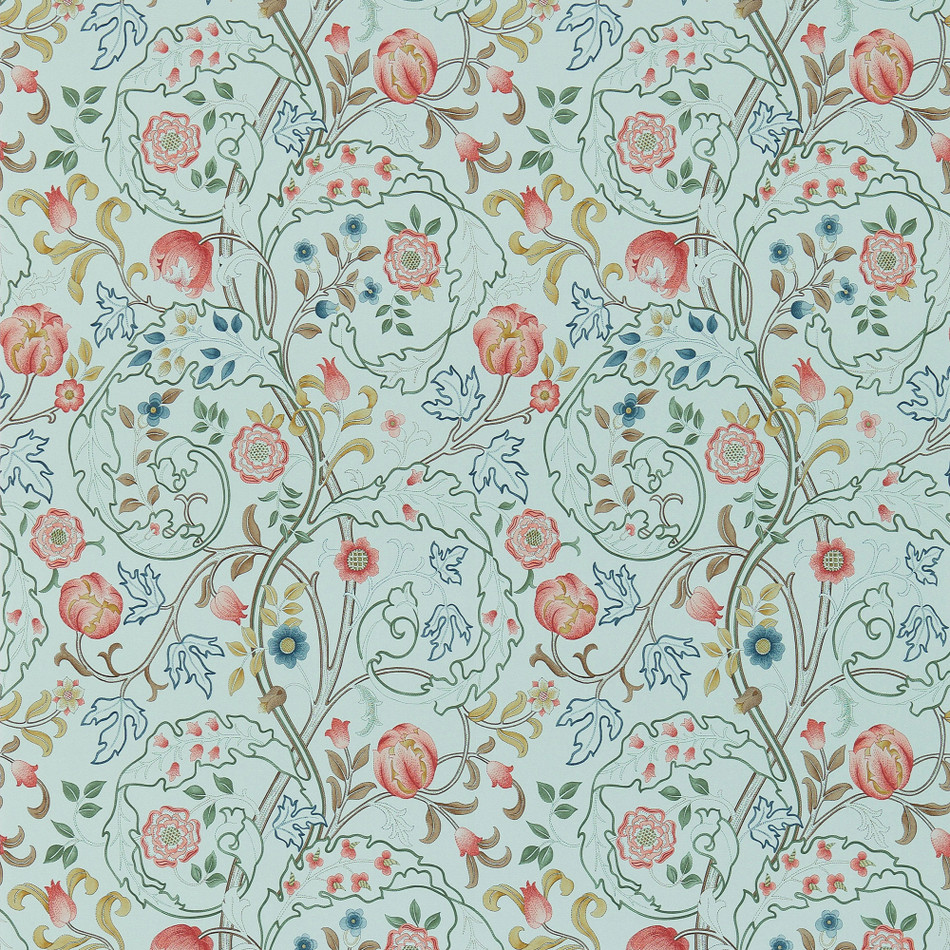 214731 Mary Isobel Morris & Friends Silk Blue & Pink Wallpaper by Morris & Co