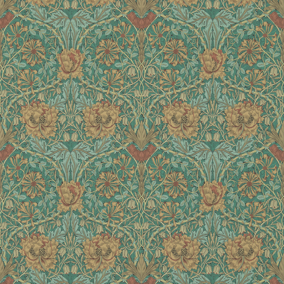 214704 Honeysuckle & Tulip Morris & Friends Emerald & Russet Wallpaper by Morris & Co