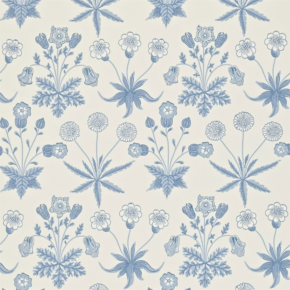 212561 Daisy Morris & Friends Blue & Ivory Wallpaper by Morris & Co