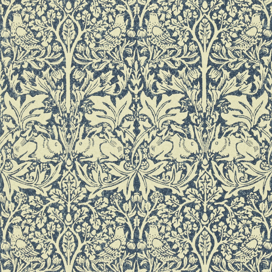 DMORBR105 Brer Rabbit Morris & Friends Indigo and Vellum Wallpaper by Morris & Co