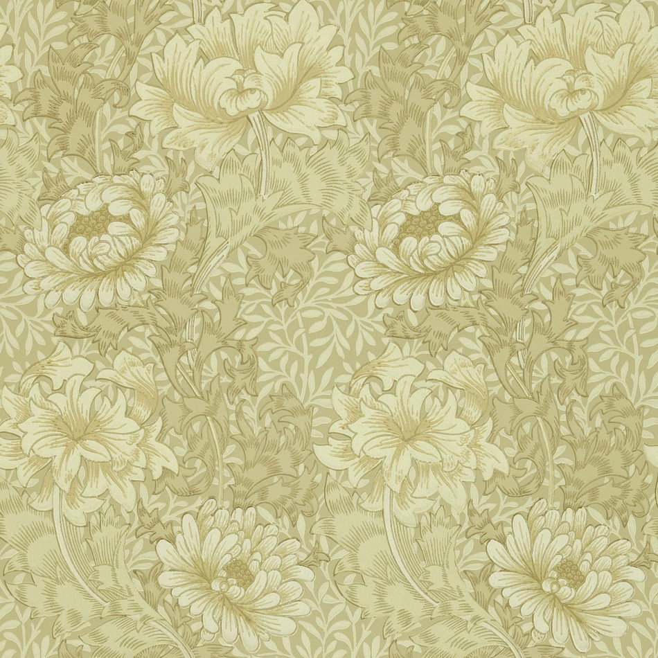 DJA1CY103 Chrysanthemum Morris & Friends Ivory and Canvas Wallpaper by Morris & Co