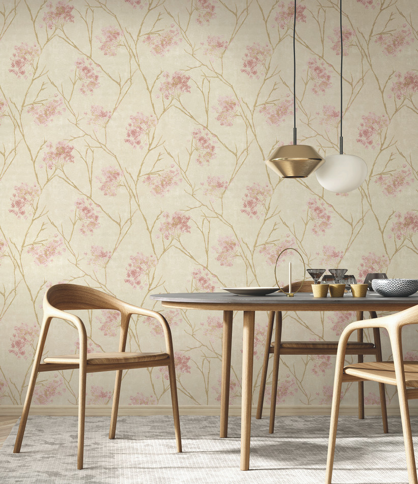 M95670 Sofia Sprig Blush Vymura Wallpaper by Fine Decor