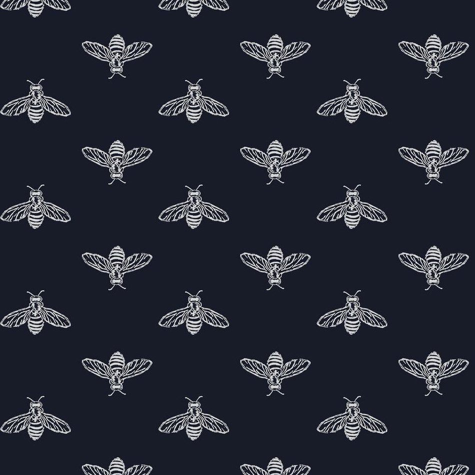 118546 Block Print Bee French Navy Wallpaper by Joules