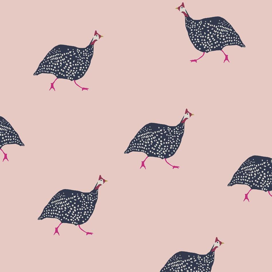 118566 Guinea Fowl Blush Pink Wallpaper by Joules