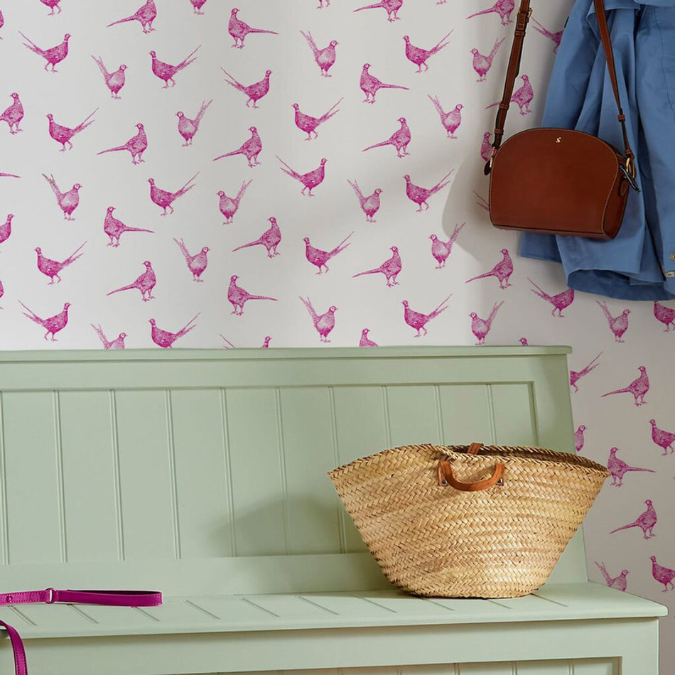 118551 Flirty Pheasants Truly Pink Wallpaper by Joules