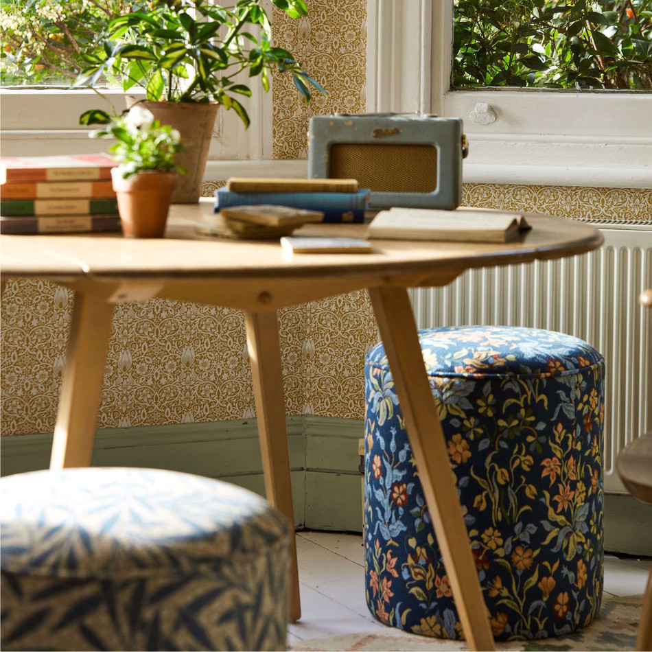 237313 Flowers by May Emery Walker's House Indigo Fabric by Morris & Co