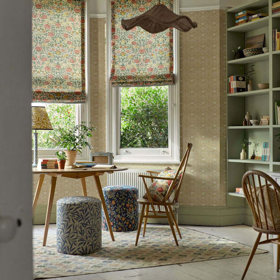 227023 Rose Emery Walker's House Bough's Green/Rose Fabric by Morris & Co