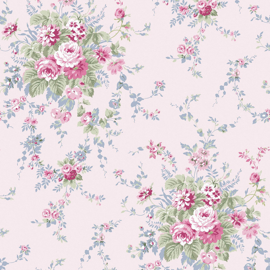 125127 Garden Floral Pink Blue Wallpaper by Rachel Ashwell
