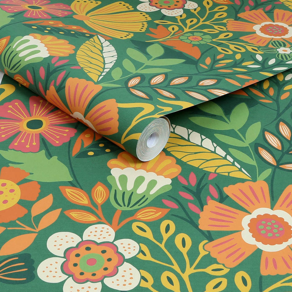 122375 Oopsy Daisy Forest Green Wallpaper by Envy