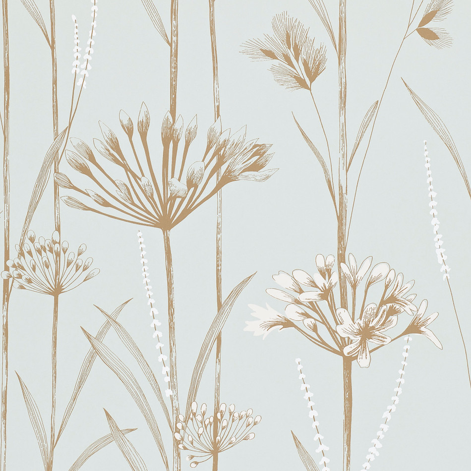 110558 Gardinium Idyllic Seafoam/Gold/Gold Wallpaper by Harlequin