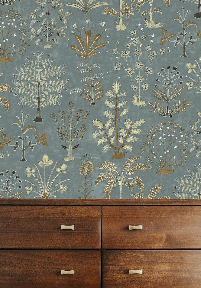 JMW-102321 Cynthia Mid Blue / Olive Wallpaper by Josephine Munsey JMW-102321 Cynthia Mid Blue / Olive Wallpaper by Josephine Munsey