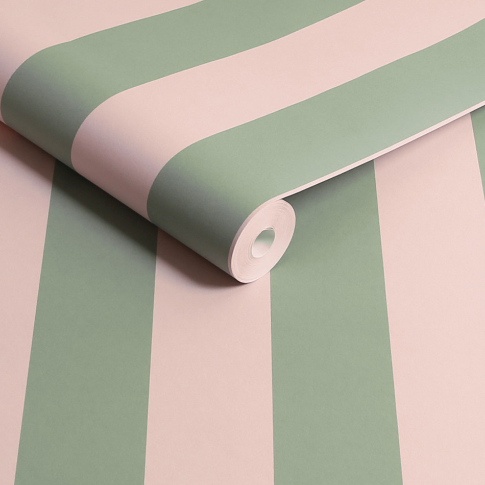 125518 Canopy Stripe Green and Pink Wallpaper by Cath Kidston