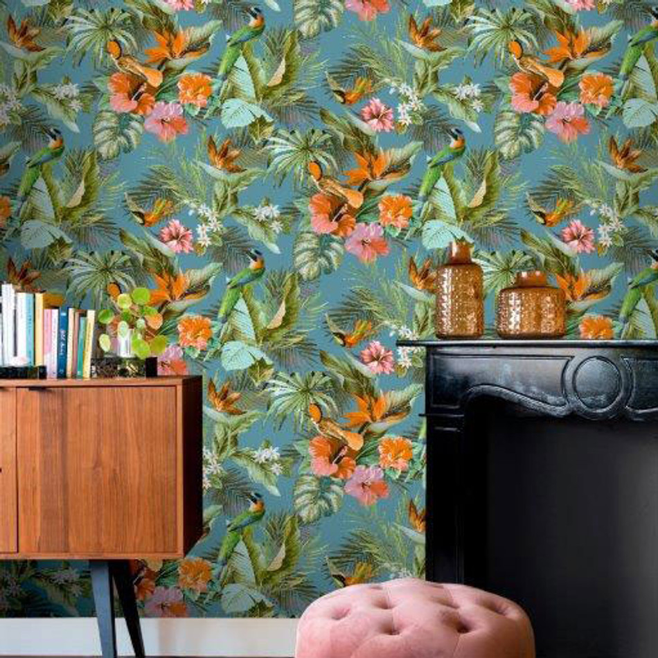 539097 Paradise Birds Teal Vasari Wallpaper by Rasch 539097 Paradise Birds Teal Vasari Wallpaper by Rasch