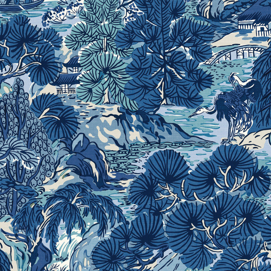 T42023 Pagoda Trees Sojourn Blue Wallpaper by Thibaut