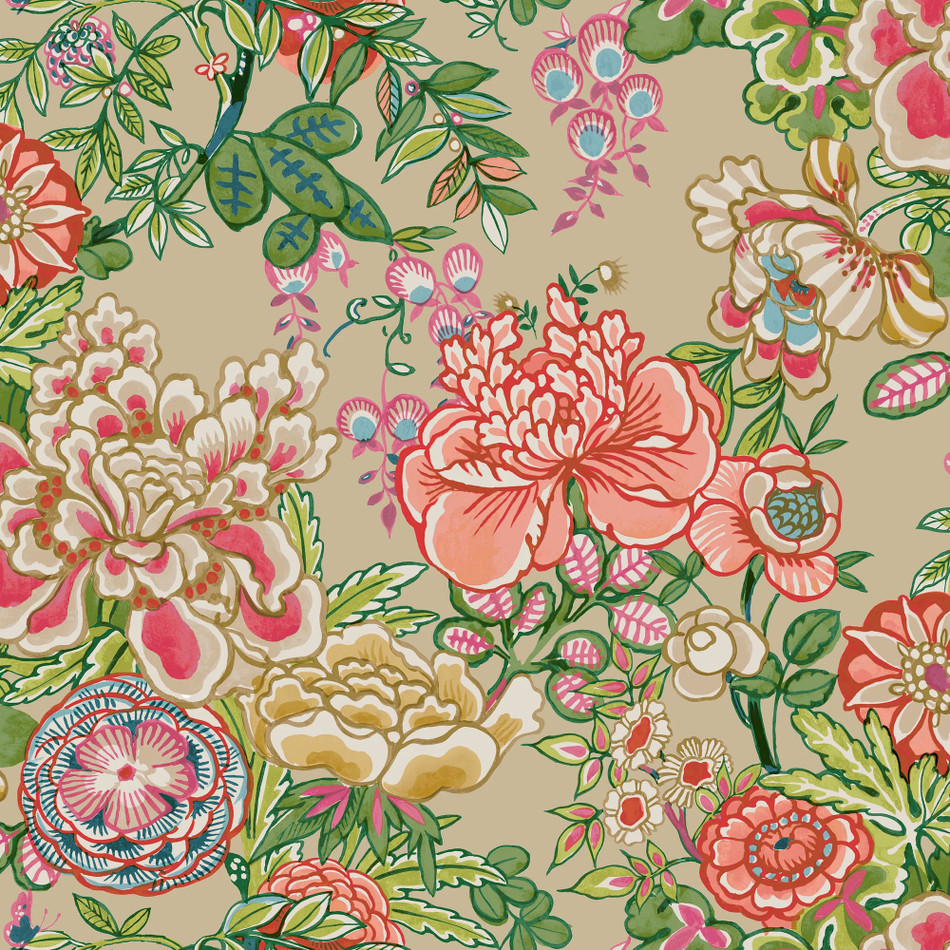 T42019 Peony Garden Sojourn Beige Wallpaper by Thibaut