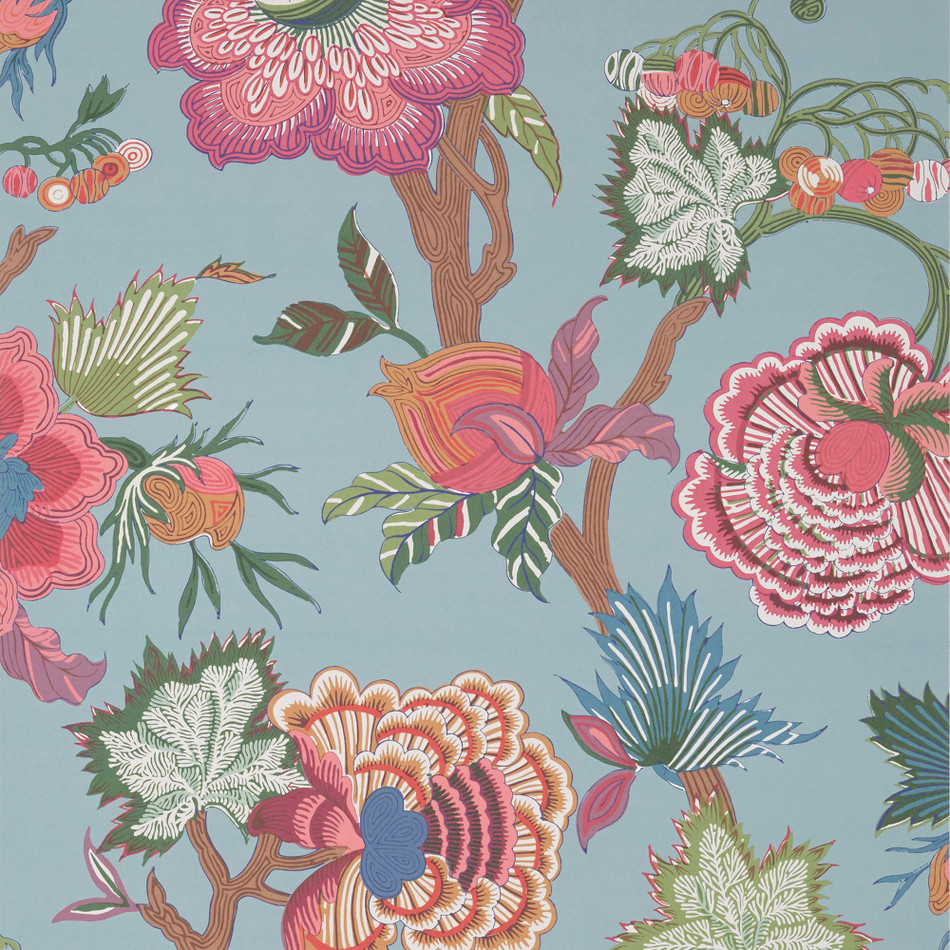 T36415 Indienne Jacobean Indienne Raspberry and Teal Wallpaper by Thibaut