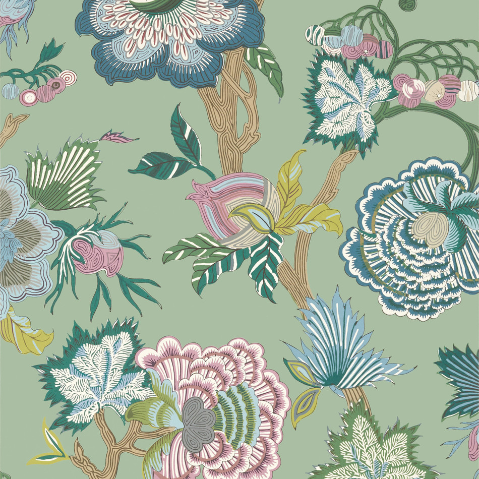 T36416 Indienne Jacobean Indienne Green Wallpaper by Thibaut