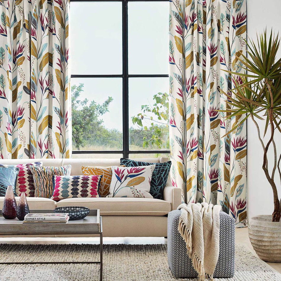 120907 Llenya Mirador Drapery Cerise / Harbour / Saffron Fabric by Harlequin 120907 Llenya Mirador Drapery Cerise / Harbour / Saffron Fabric by Harlequin