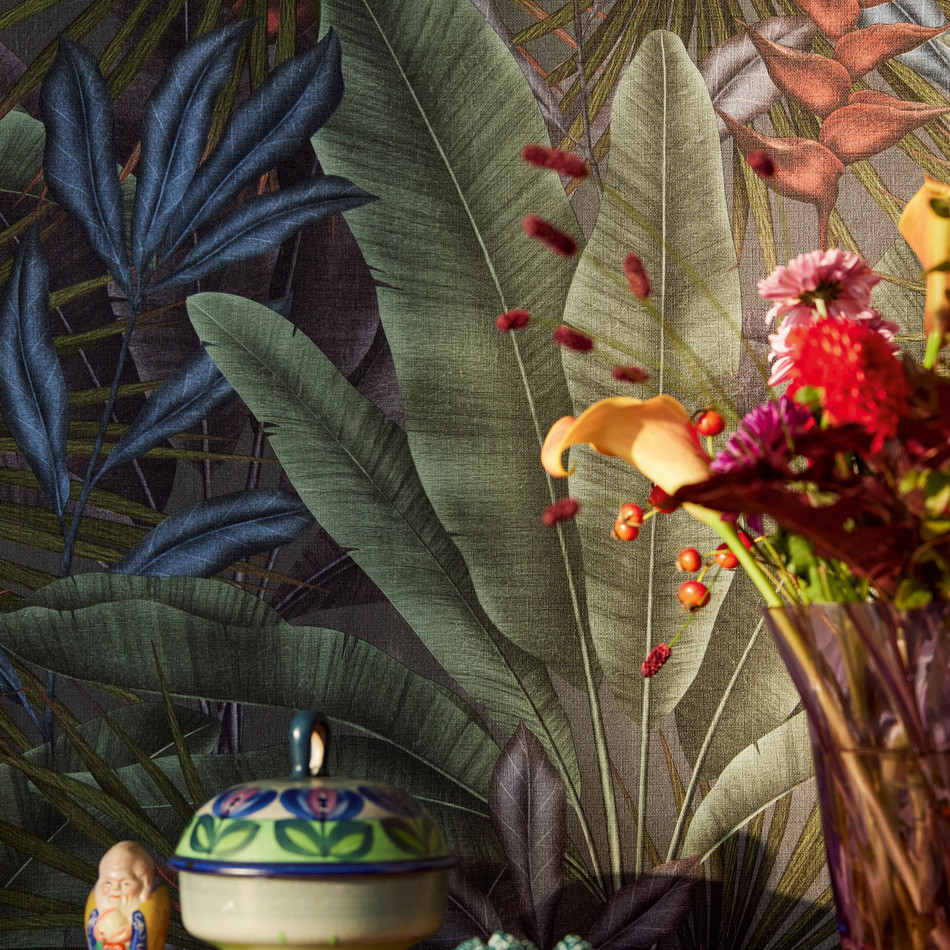 WH30113 Tropical Leaves Welcome Home Purple Lilac Wallpaper By Galerie WH30113 Tropical Leaves Welcome Home Purple Lilac Wallpaper By Galerie