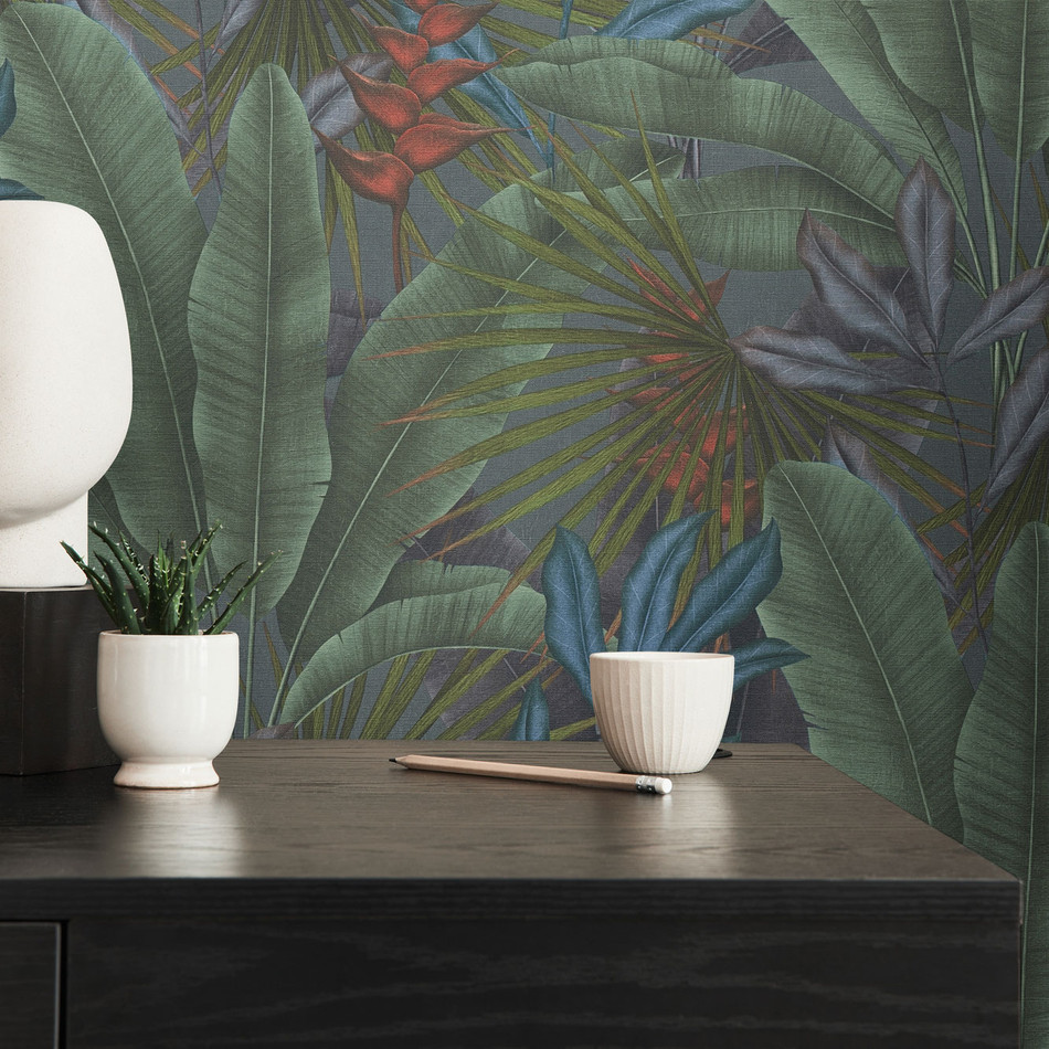 WH30113 Tropical Leaves Welcome Home Purple Lilac Wallpaper By Galerie WH30113 Tropical Leaves Welcome Home Purple Lilac Wallpaper By Galerie