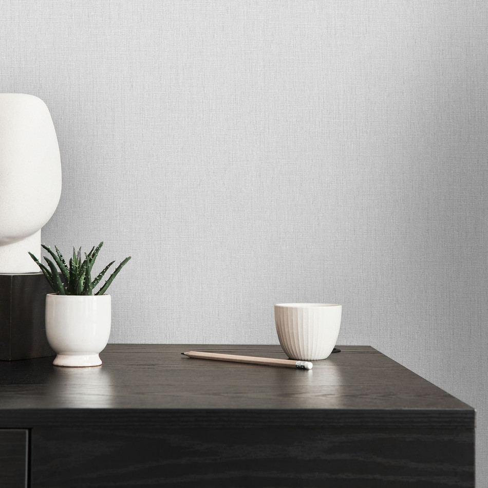 WH30133 Cotton Texture Welcome Home Silver Grey Wallpaper By Galerie