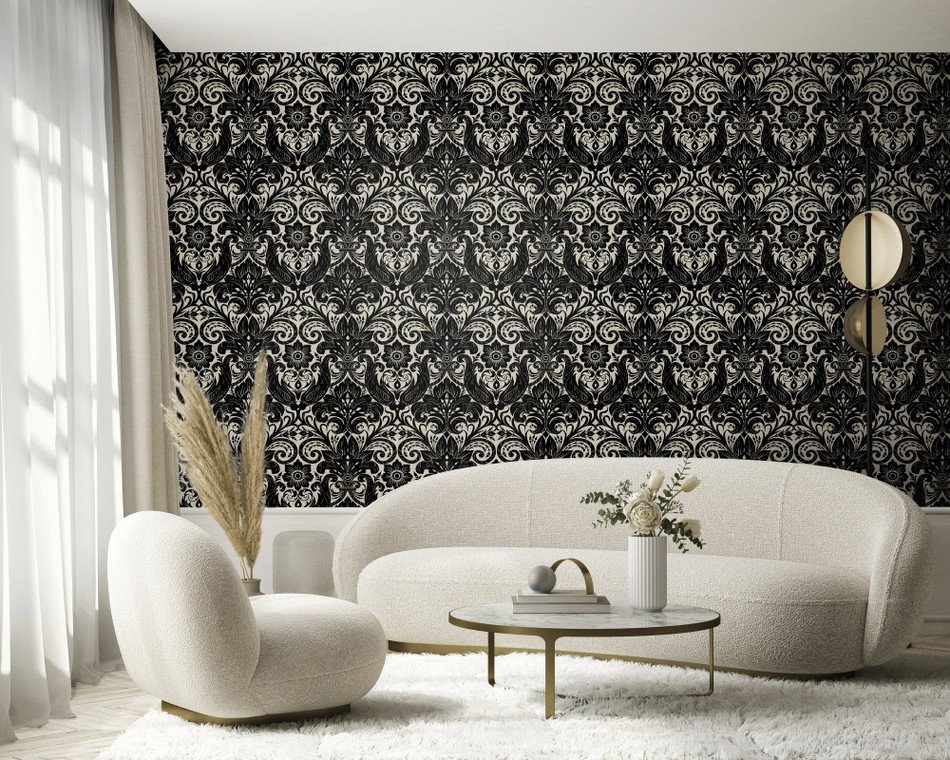 LB25166 Damask Sauvage Laurence Llewelyn Bowen Off The Wall Wallpaper by Galerie