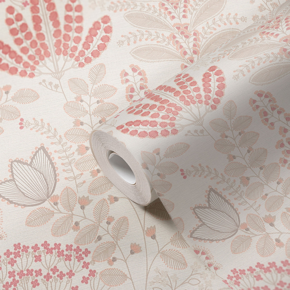FL61126 Dreaming Garden Motif Flourish Grey and Pink Wallpaper By Galerie