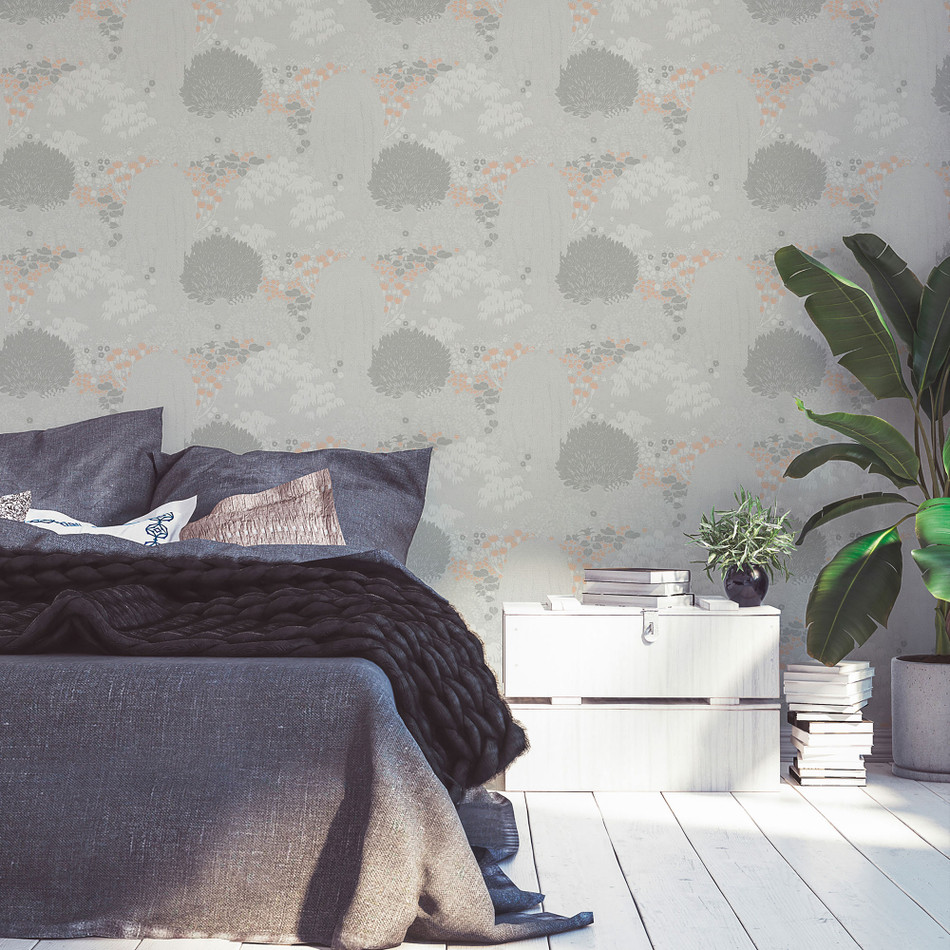 FL61130 Fairytale Leaves Motif Flourish Grey and Pink Wallpaper By Galerie FL61130 Fairytale Leaves Motif Flourish Grey and Pink Wallpaper By Galerie