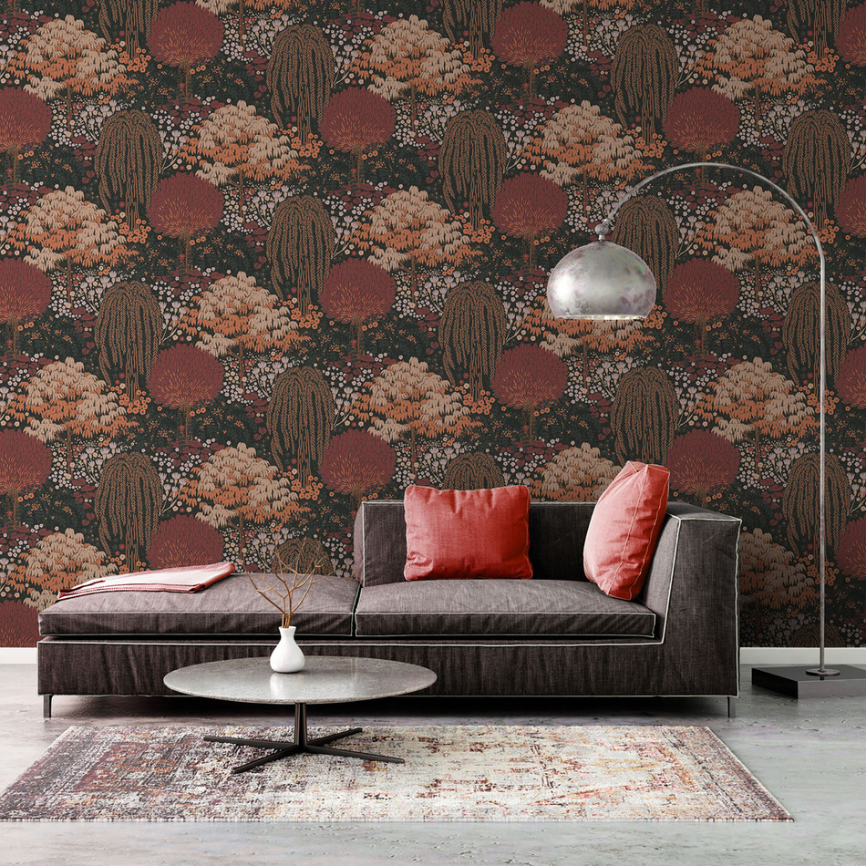 FL61133 Fairytale Leaves Motif Flourish Pink and Red Wallpaper By Galerie FL61133 Fairytale Leaves Motif Flourish Pink and Red Wallpaper By Galerie
