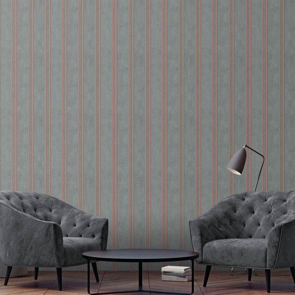 32637 Mixed Stripe The New Design Book Rose Gold and Grey Wallpaper By Galerie