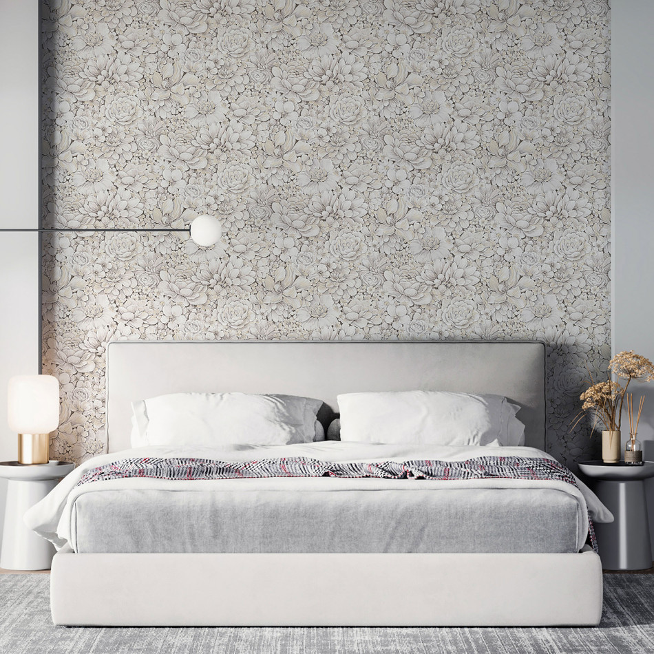 33951 Floral Texture The New Design Book Greige Wallpaper By Galerie