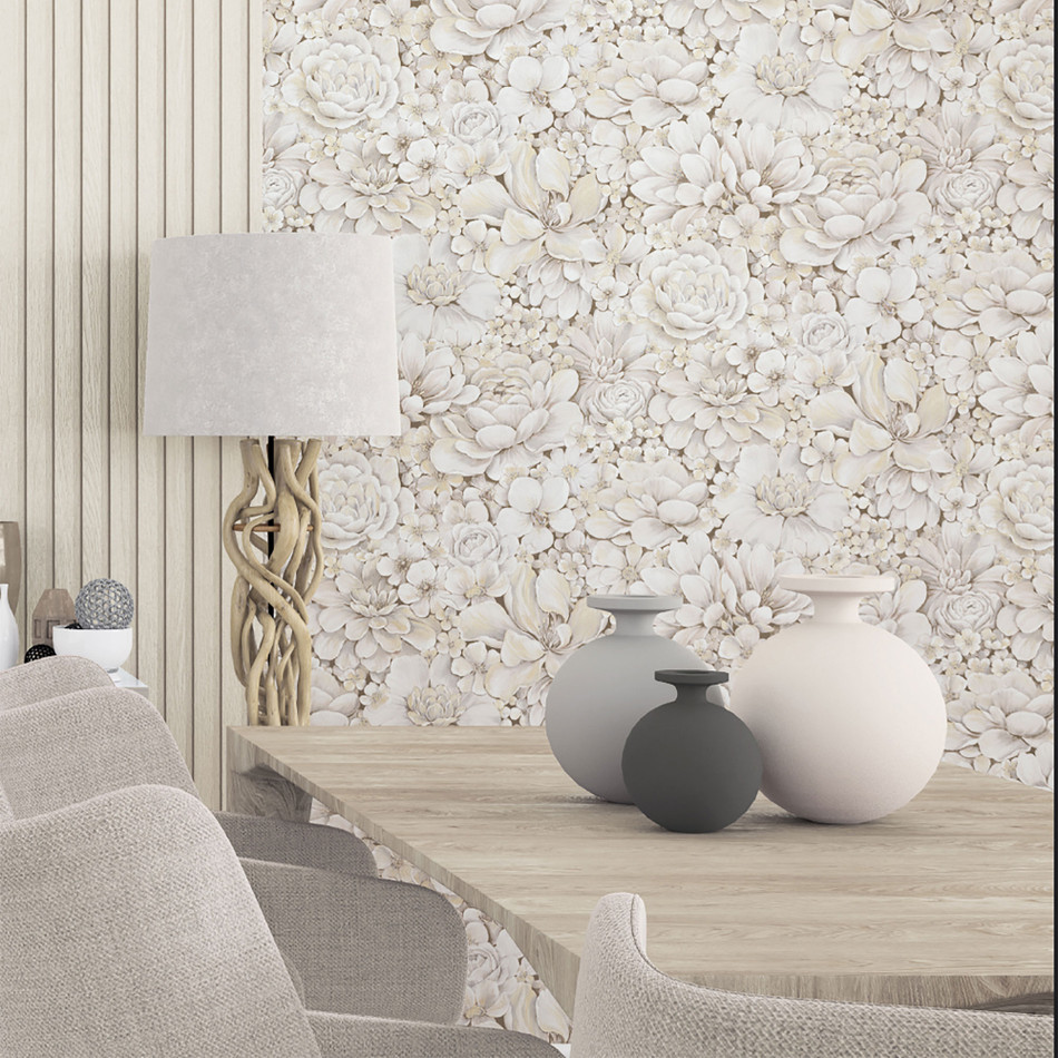 33951 Floral Texture The New Design Book Greige Wallpaper By Galerie