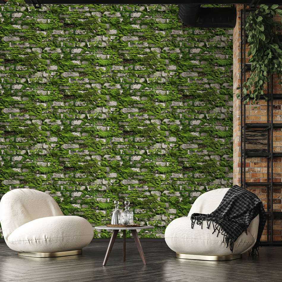 45731 Stone Optic Bricks and More Green Wallpaper By Galerie 45731 Stone Optic Bricks and More Green Wallpaper By Galerie
