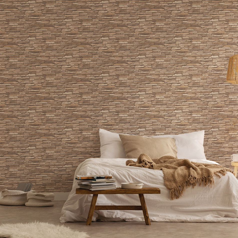 BB51147 Graceful Granite Motif Bricks and More Beige and Brown Wallpaper By Galerie