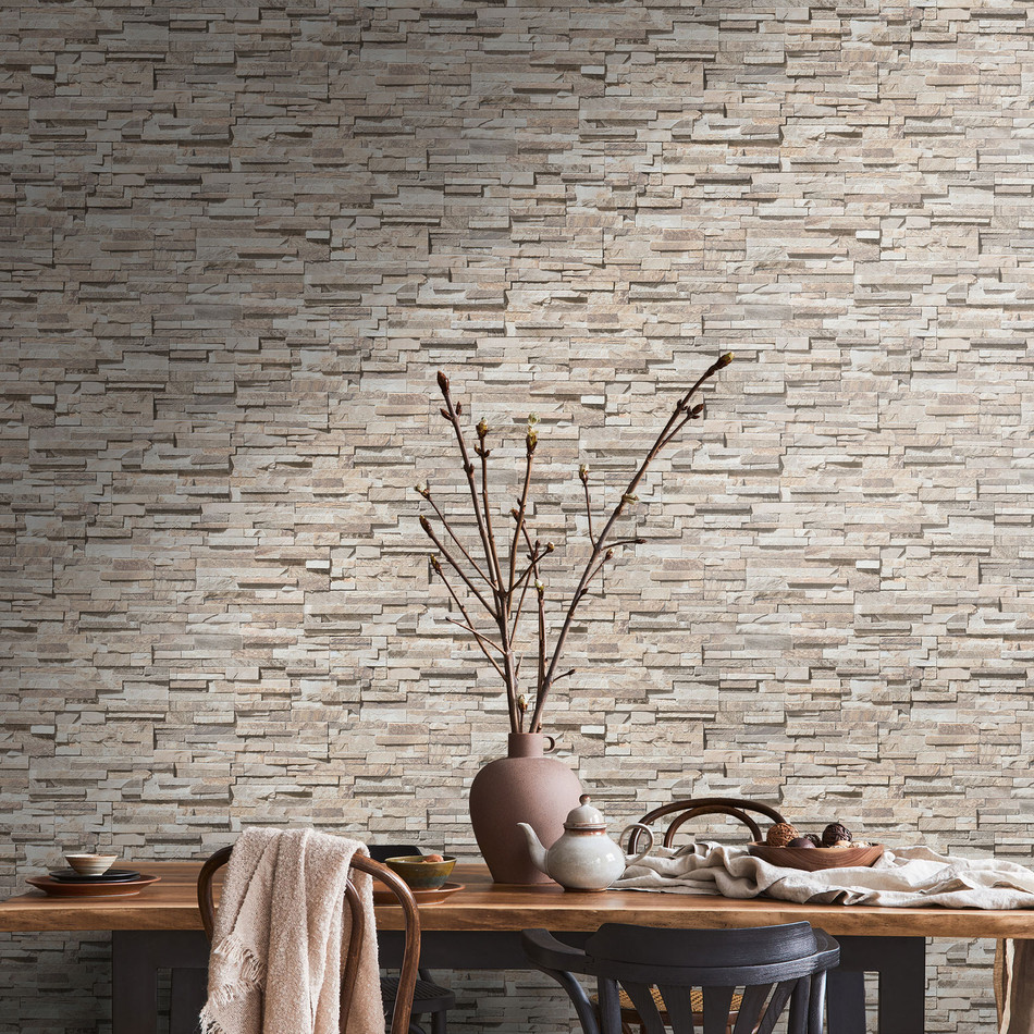 BB51151 Graceful Granite Motif Bricks and More Beige, Brown and Grey Wallpaper By Galerie