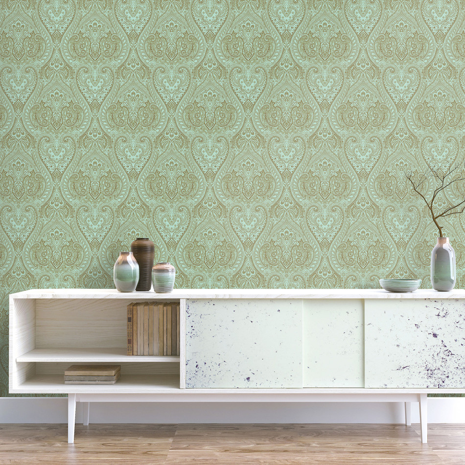 AM22002-4 Lace Zen Green Wallpaper By Galerie AM22002-4 Lace Zen Green Wallpaper By Galerie