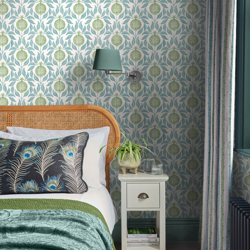 130285 Apple of Grenada Concerto Blue and Green Wallpaper By Graham & Brown