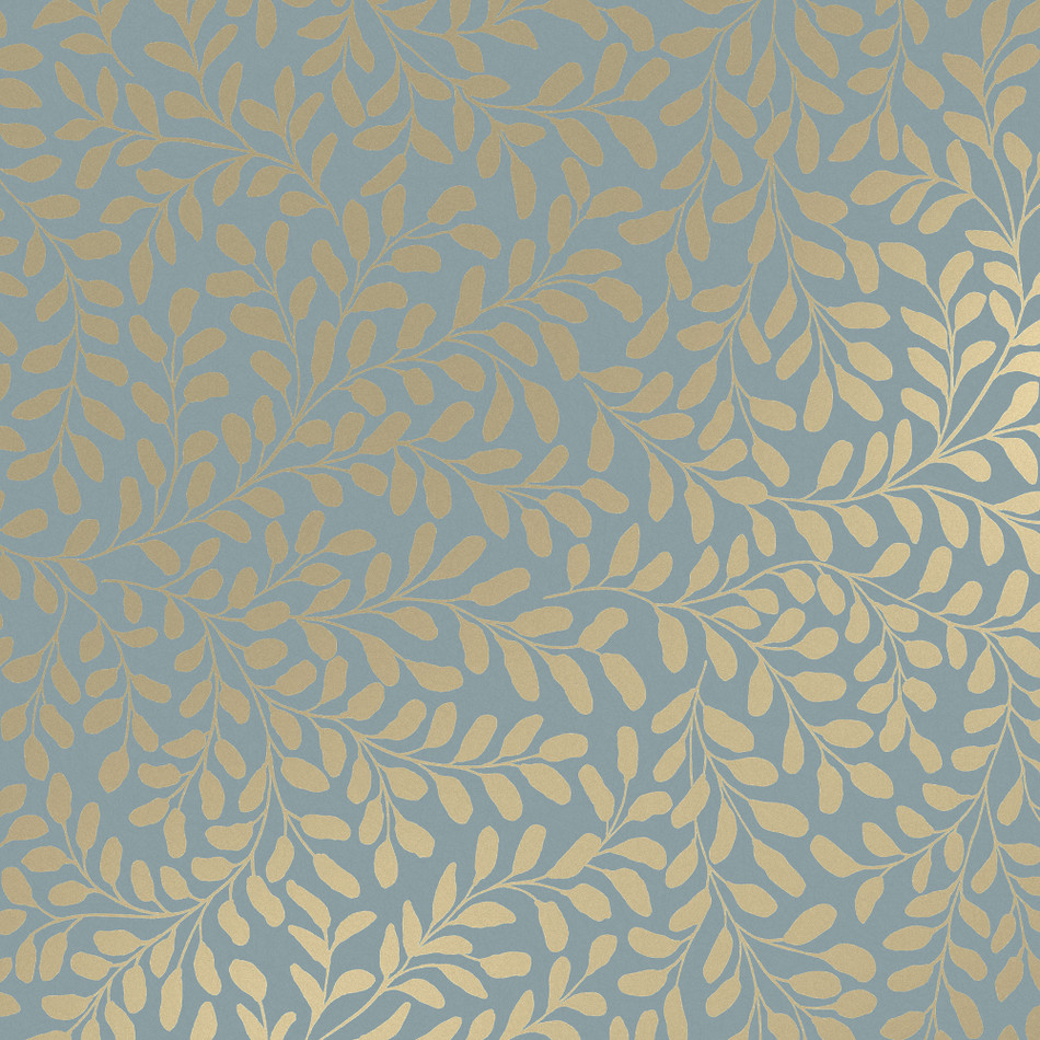 130368 Gilded Leaf Concerto Sky Blue & Pale Gold Wallpaper By Graham & Brown