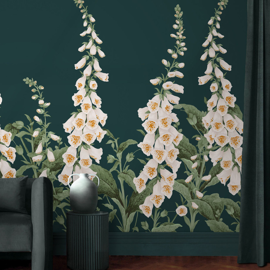 139928 Foxglove Concerto Teal Mural Wallpaper By Graham & Brown