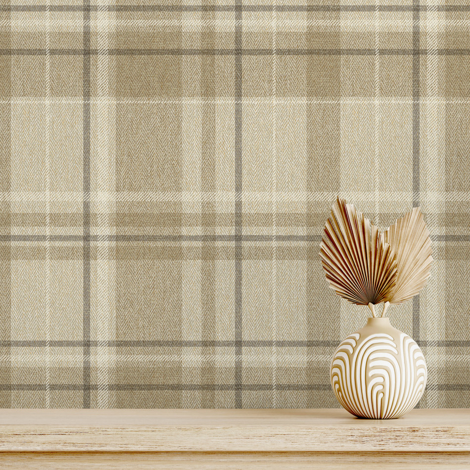 M1868 Harris Check Natural Wallpaper by Crown