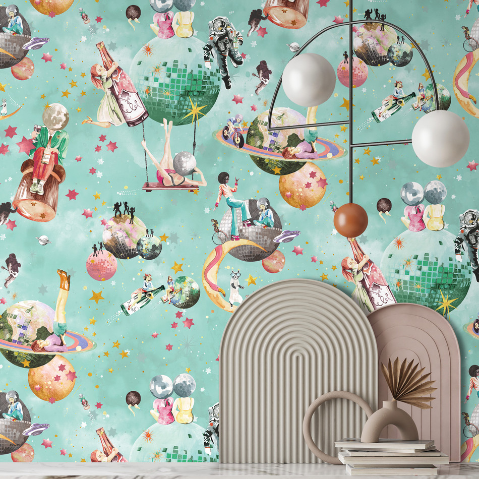 BMGI006/02A Cosmic Groove Aquamarine Wallpaper by Brand McKenzie BMGI006/02A Cosmic Groove Aquamarine Wallpaper by Brand McKenzie