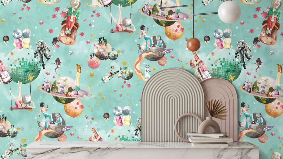 BMGI006/02A Cosmic Groove Aquamarine Wallpaper by Brand McKenzie BMGI006/02A Cosmic Groove Aquamarine Wallpaper by Brand McKenzie