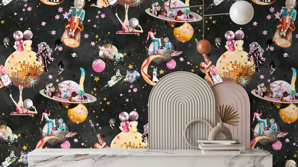 BMGI006/02C Cosmic Groove Charcoal Wallpaper by Brand McKenzie BMGI006/02C Cosmic Groove Charcoal Wallpaper by Brand McKenzie