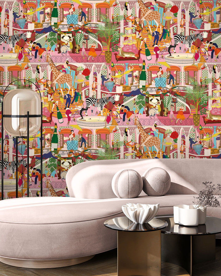 BMGI006/06C Mayhem Mansion Pumpkin Pink Wallpaper by Brand McKenzie BMGI006/06C Mayhem Mansion Pumpkin Pink Wallpaper by Brand McKenzie