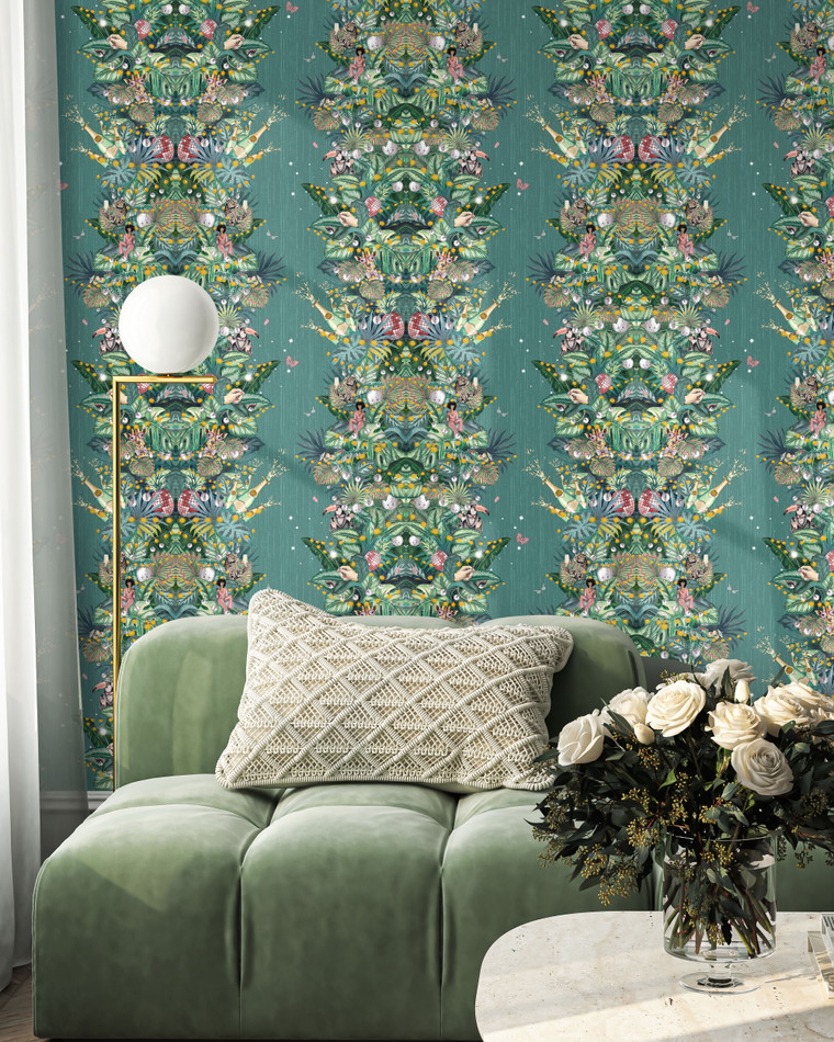 BMGI006/07B Paradise Party Eucalyptus Wallpaper by Brand McKenzie